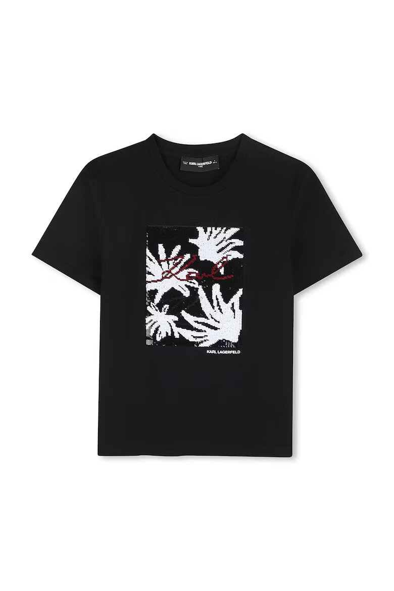 KARL LAGERFELD KIDS Тениска с памук и пайети Червен/Черен/Бял