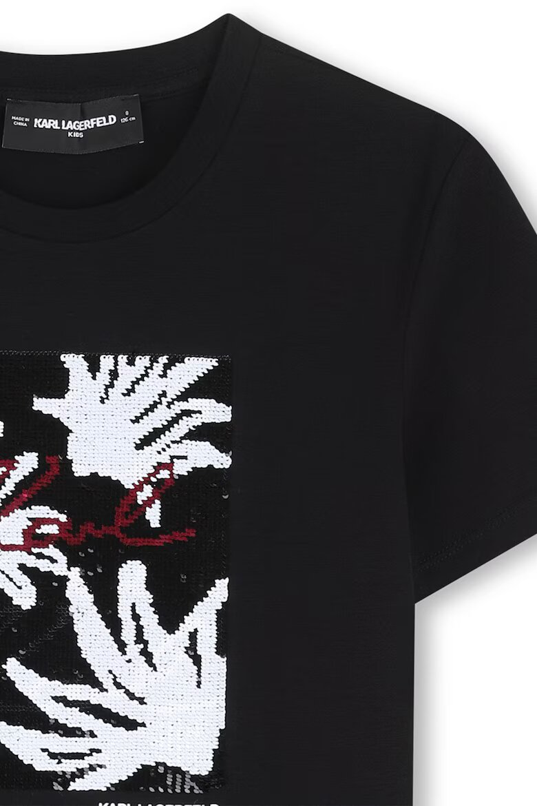 KARL LAGERFELD KIDS Тениска с памук и пайети Червен/Черен/Бял