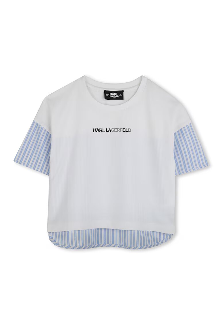 KARL LAGERFELD KIDS Тениска с раирани панели - Пастелносин/Мръснобял
