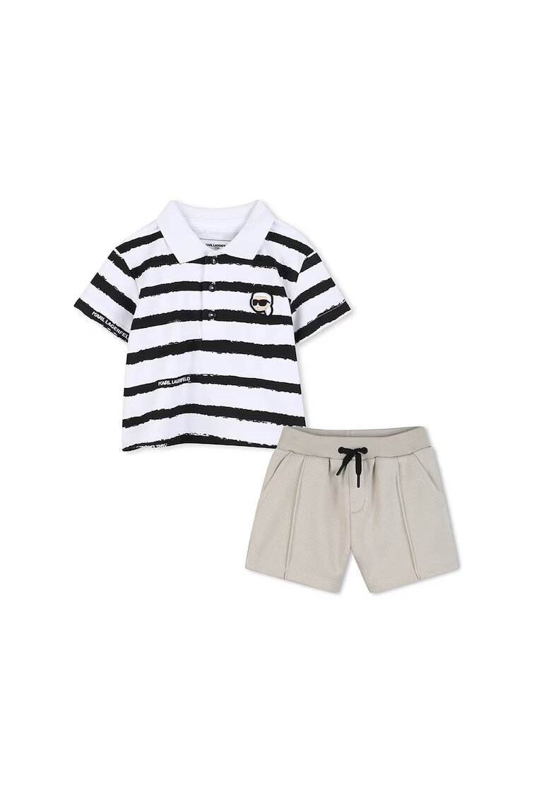 KARL LAGERFELD KIDS Тениска с яка и шорти - Избеляло черно/Бял/Светло бежово
