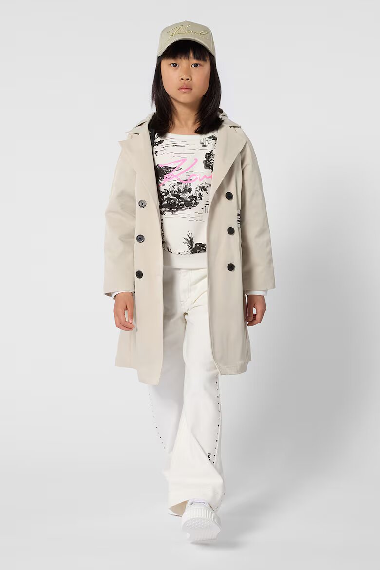 KARL LAGERFELD KIDS Тренч с качулка и плисе Черен/Светло бежово