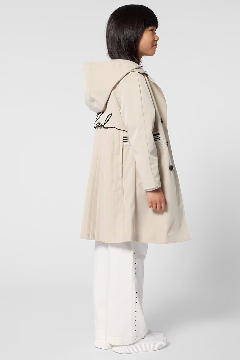 KARL LAGERFELD KIDS Тренч с качулка и плисе Черен/Светло бежово