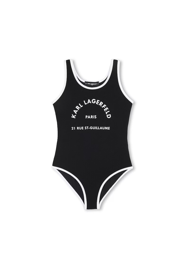KARL LAGERFELD KIDS Цял бански с лого - Избеляло черно/Мръснобял