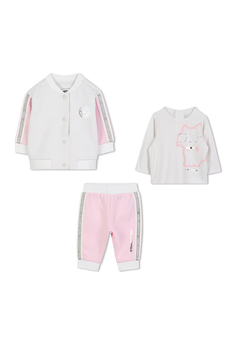 KARL LAGERFELD KIDS Яке бомбър - блуза и панталон - Мръснобял/Розово