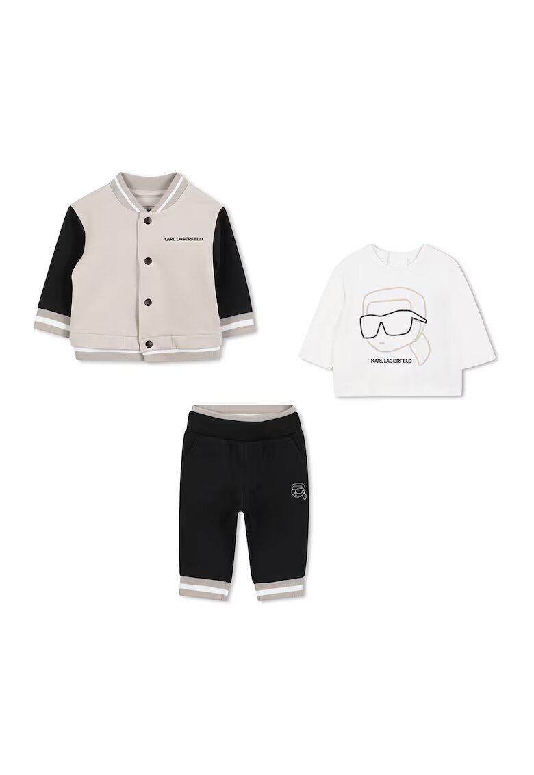 KARL LAGERFELD KIDS Яке бомбър - тениска и спортен панталон - Черен/Бежов