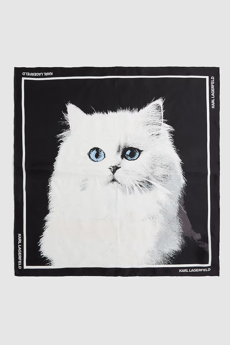 Karl Lagerfeld Копринен шал с принт на Choupette Бял Черен