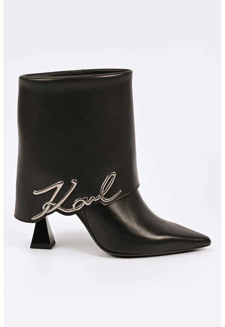 Karl Lagerfeld Кожени боти с лого - Черен