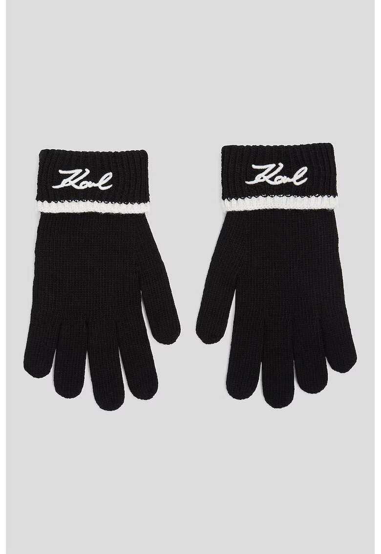 Karl Lagerfeld Ръкавици Signature с бродирано лого - Бял/Черен