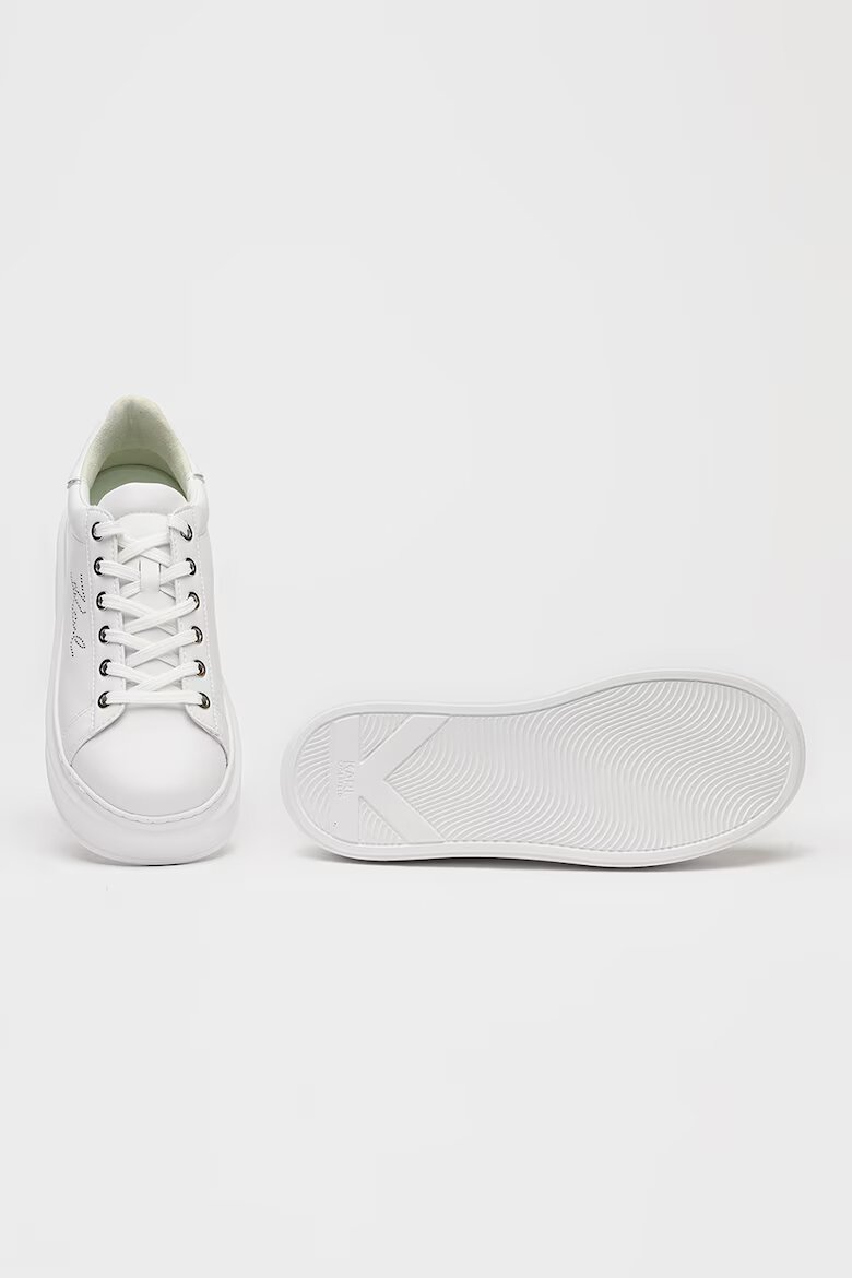 Karl Lagerfeld Скосени кожени спортни обувки с лого Бял/Сребрист