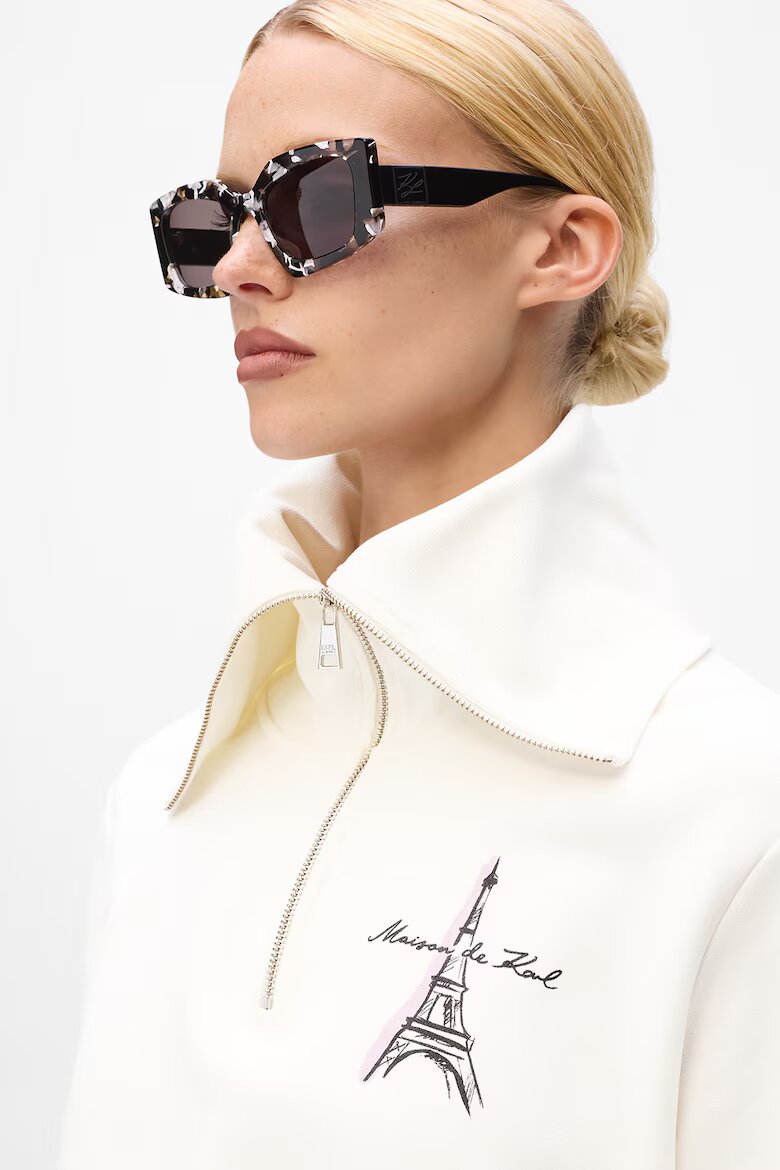Karl Lagerfeld Суитшърт с къс цип - Бял/Черен/Лилав