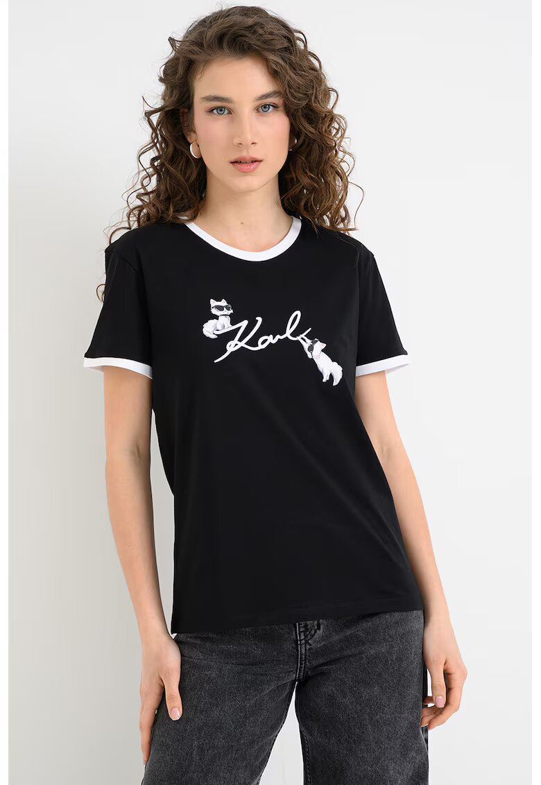 Karl Lagerfeld Тениска Ikon Signature Choupette с лого - Бял/Черен