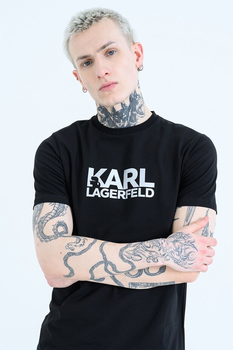 Karl Lagerfeld Тениска с контрастно лого Черен/Тъмносребрист