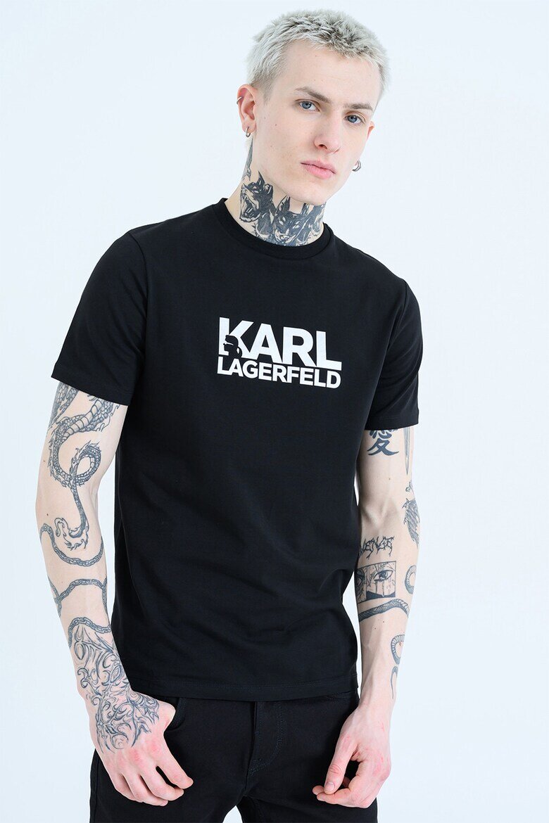 Karl Lagerfeld Тениска с контрастно лого Черен/Тъмносребрист