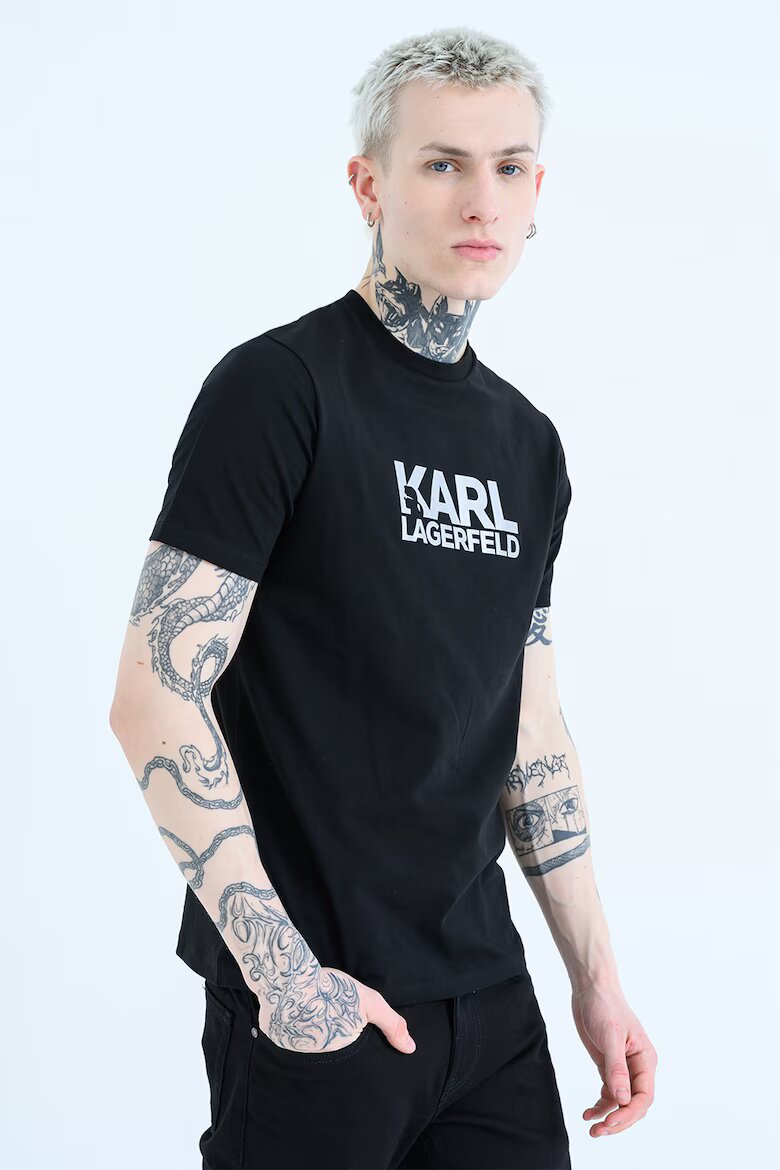 Karl Lagerfeld Тениска с контрастно лого Черен/Тъмносребрист