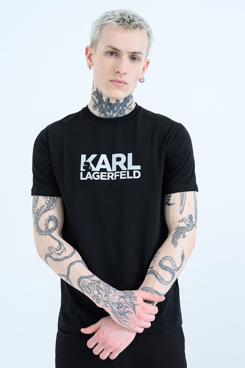 Karl Lagerfeld Тениска с контрастно лого Черен/Тъмносребрист