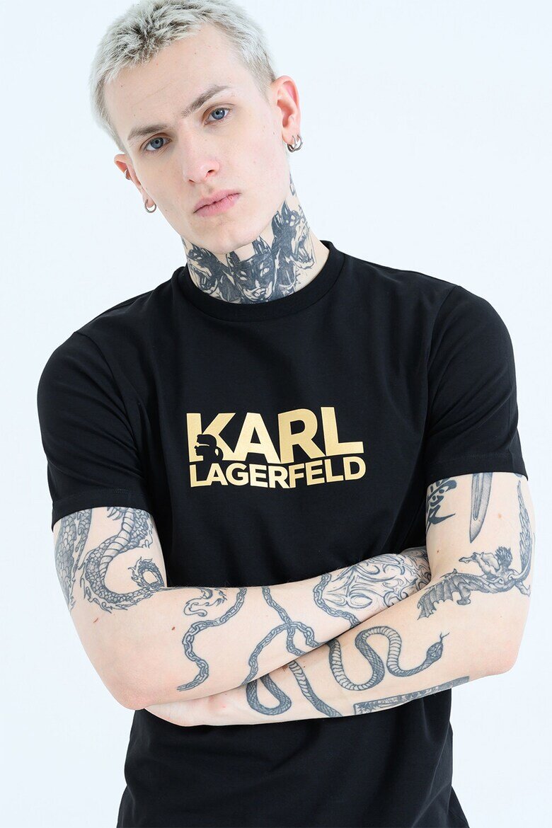 Karl Lagerfeld Тениска с контрастно лого Златист/Черен