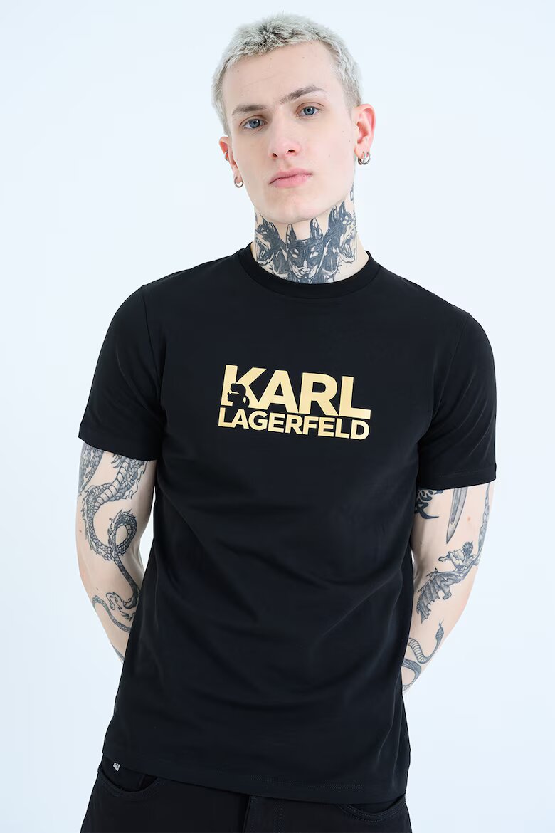 Karl Lagerfeld Тениска с контрастно лого Златист/Черен