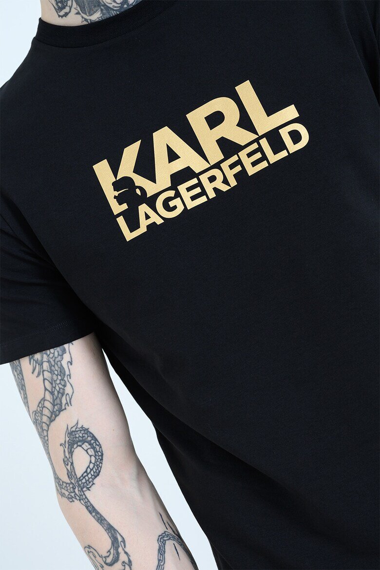 Karl Lagerfeld Тениска с контрастно лого Златист/Черен