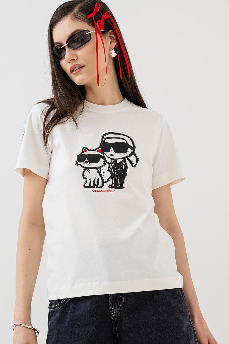 Karl Lagerfeld Тениска с шарка и овално деколте Бял