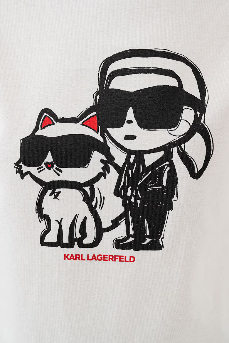 Karl Lagerfeld Тениска с шарка и овално деколте Бял
