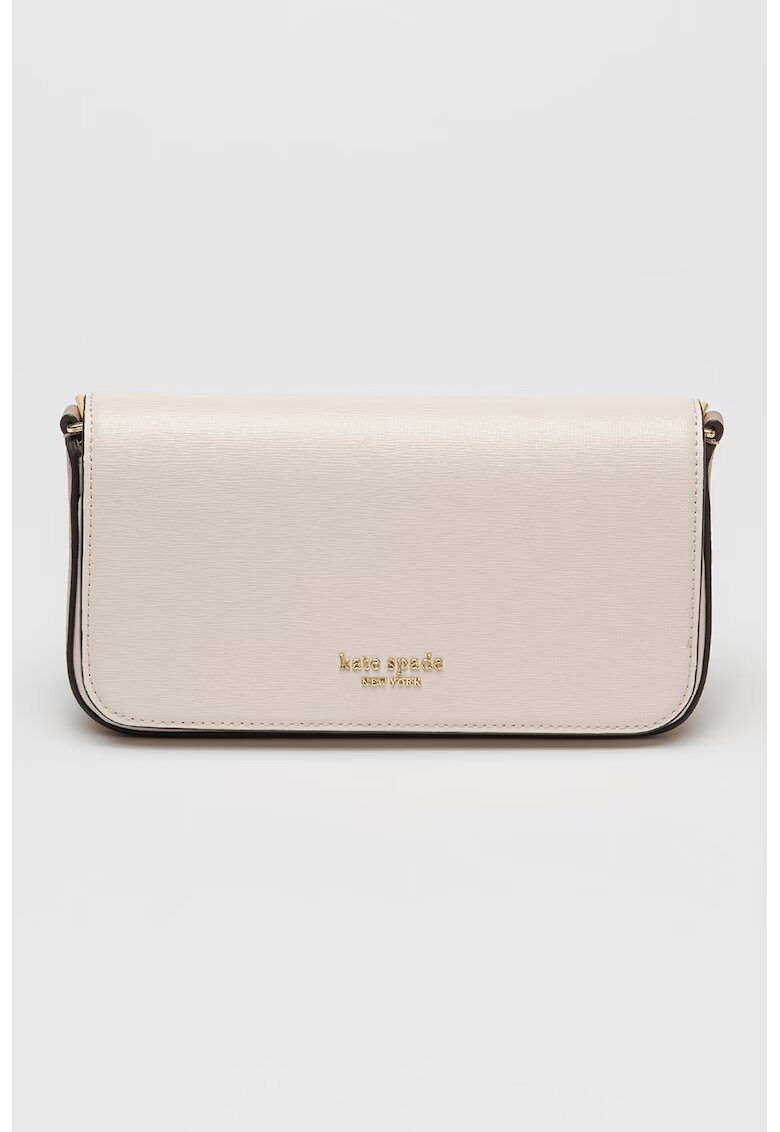 KATE SPADE Чанта през рамо от кожа Devin Saffiano - Слонова кост/Сиво-кафяв - 10.8 x 20.3 x 5.7 cm