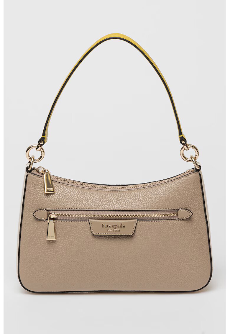 KATE SPADE Кожена чанта през рамо Hudson - Сиво-кафяв/Лайм зелено