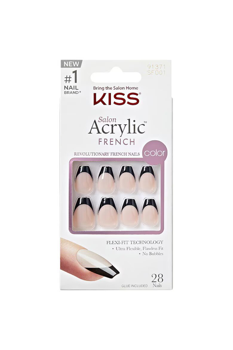 Kiss Изкуствени нокти Salon Acrylic French Color 28 броя Черен/Hюд цвят