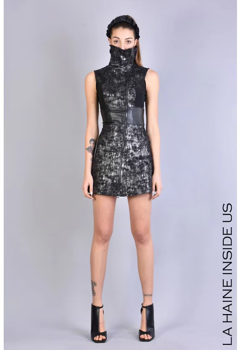 LA HAINE INSIDE US Rochie mini din piele ecologica - cu design texturat - Черен