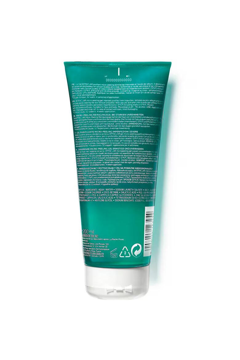 La Roche-Posay La Roche Posay Effaclar микроексфолиращ почистващ гел за лице и тяло за тежки петна 200 мл