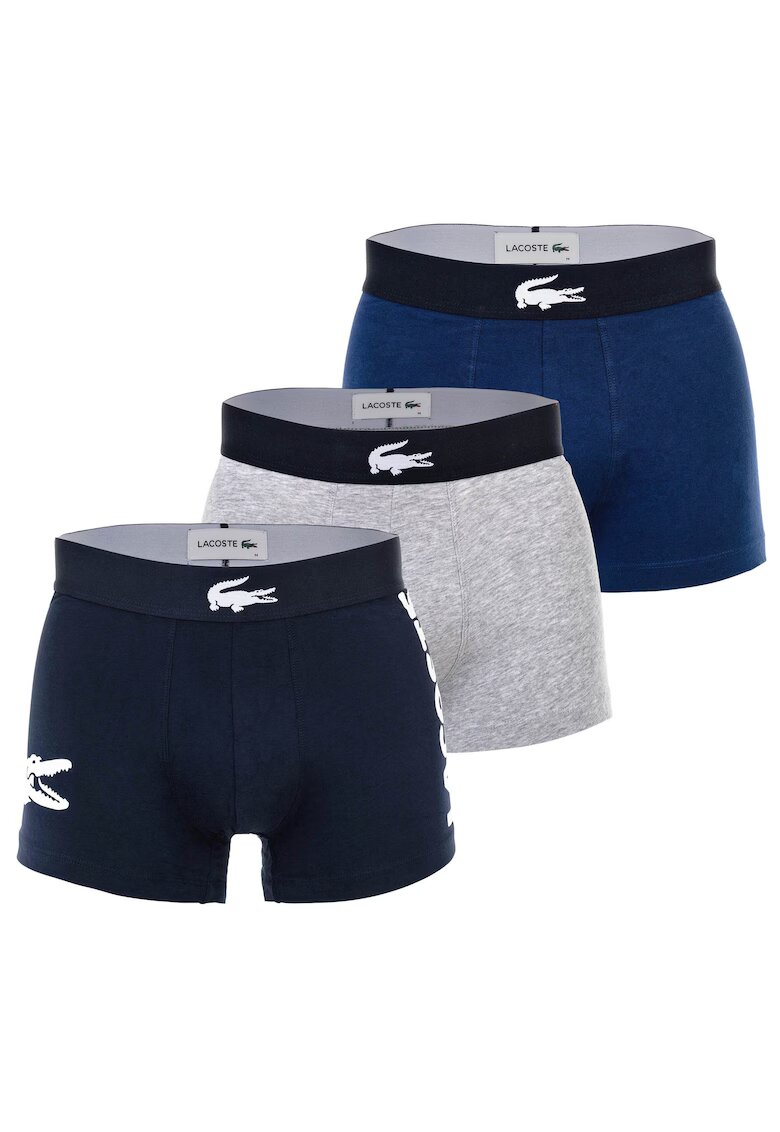 Lacoste Боксерки с памук с лого - 3 чифта - Сив/Тъмносин
