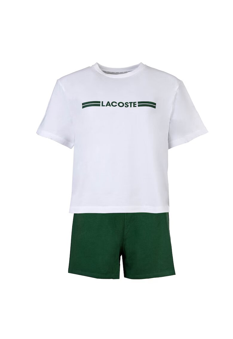 Lacoste Къса пижама с лого - Бял/Зелен