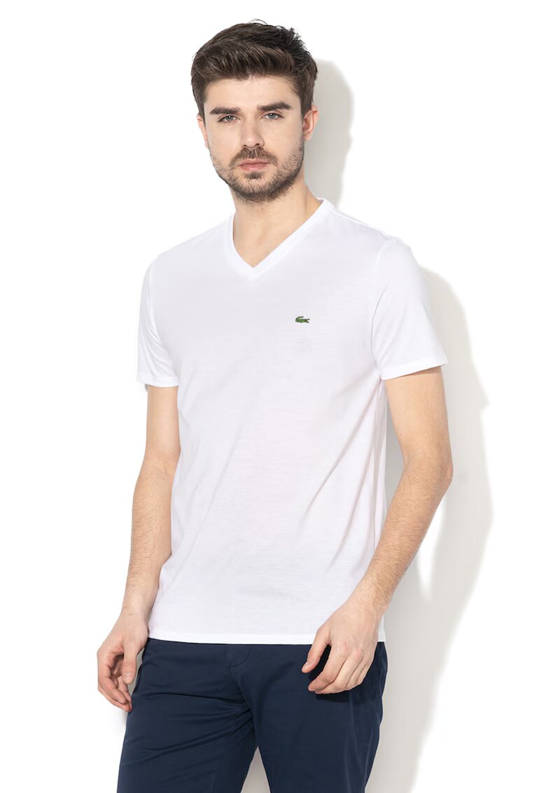 Lacoste Памучна тениска с шпиц