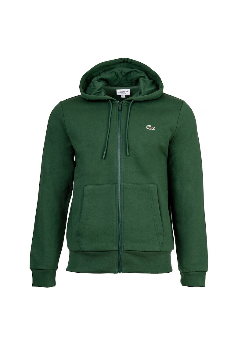 Lacoste Поларено худи с цип и скосени джобове - Зелен