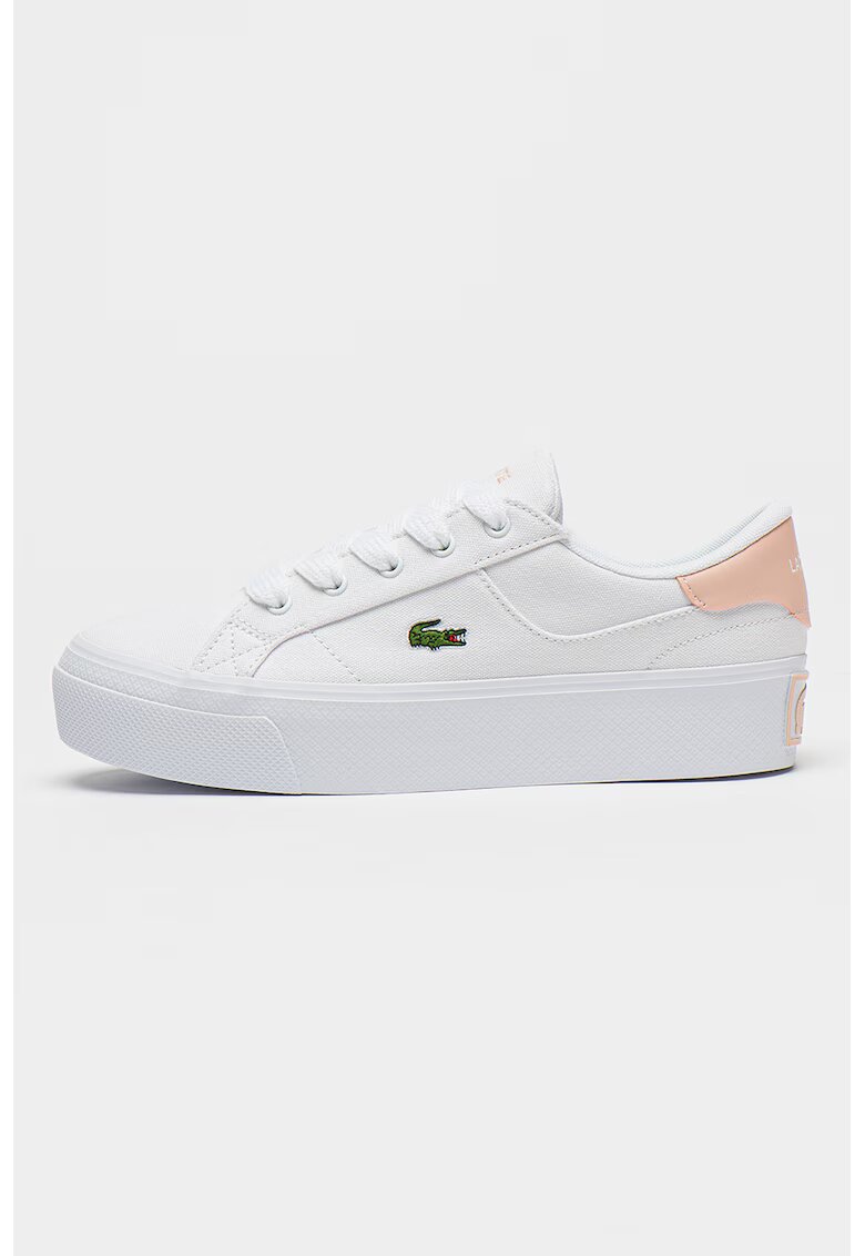 Lacoste Спортни обувки с равна платформа и лого - Бял/Розова сьомга