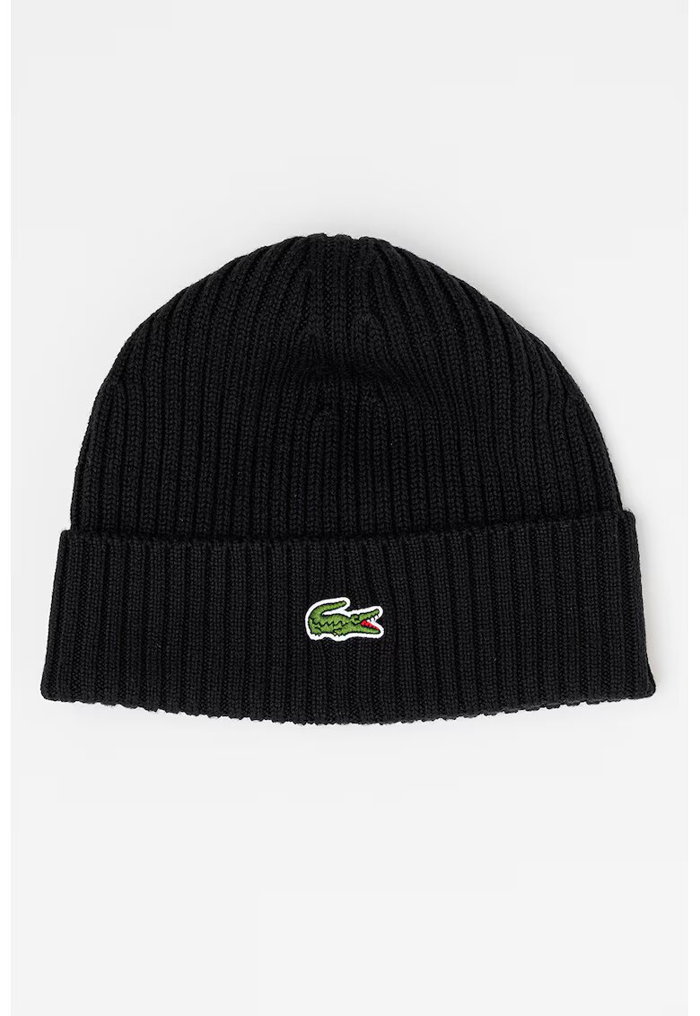 Lacoste Унисекс вълнена шапка с рипс - Черен