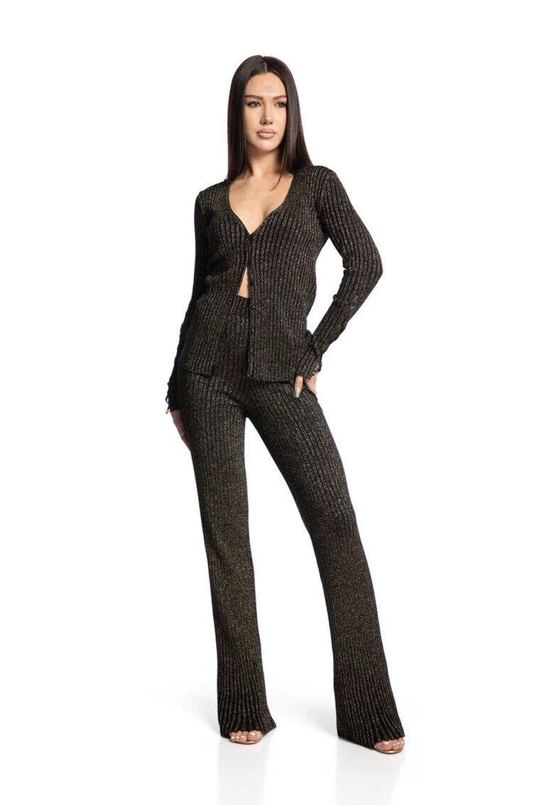 Lara Wear Бляскава жилетка с рипс - Тъмнокафяв