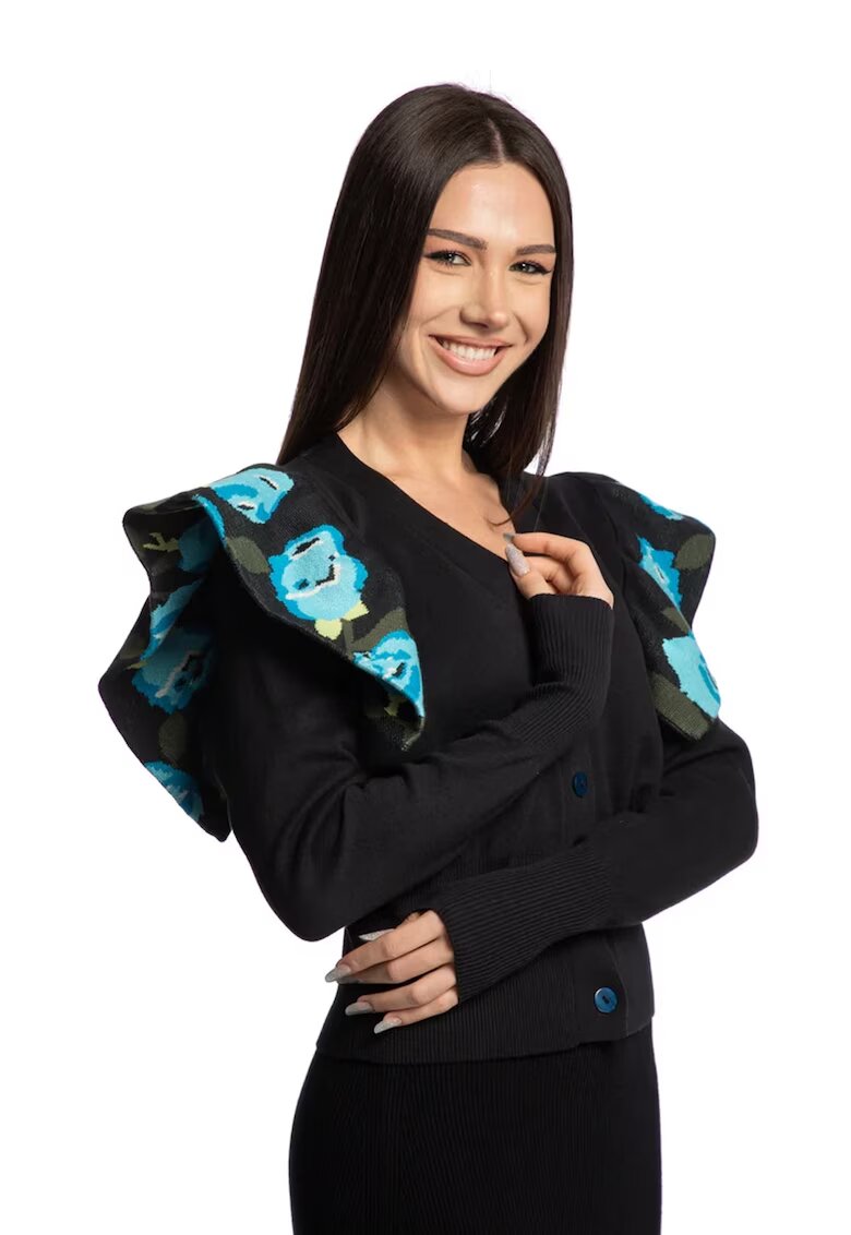 Lara Wear Плетена памучна жилетка - Черен/Кралско Синьо/Зелени аспержи