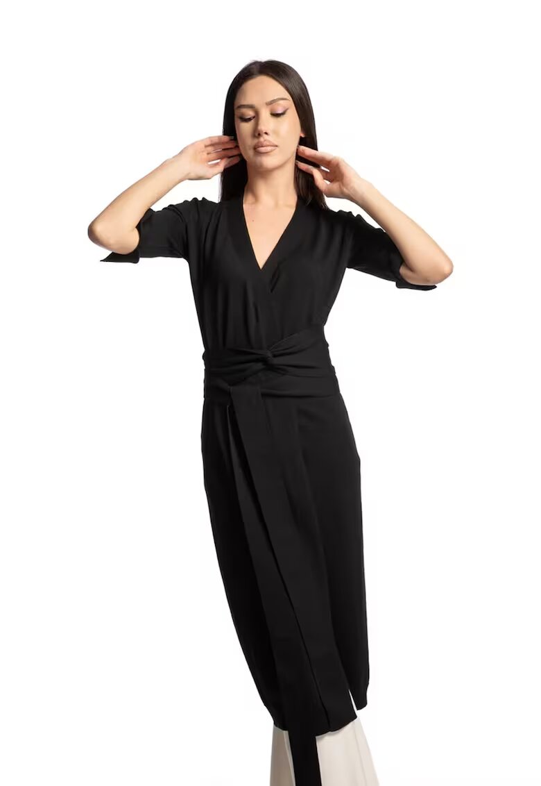 Lara Wear Застъпена жилетка от мерино - Черен