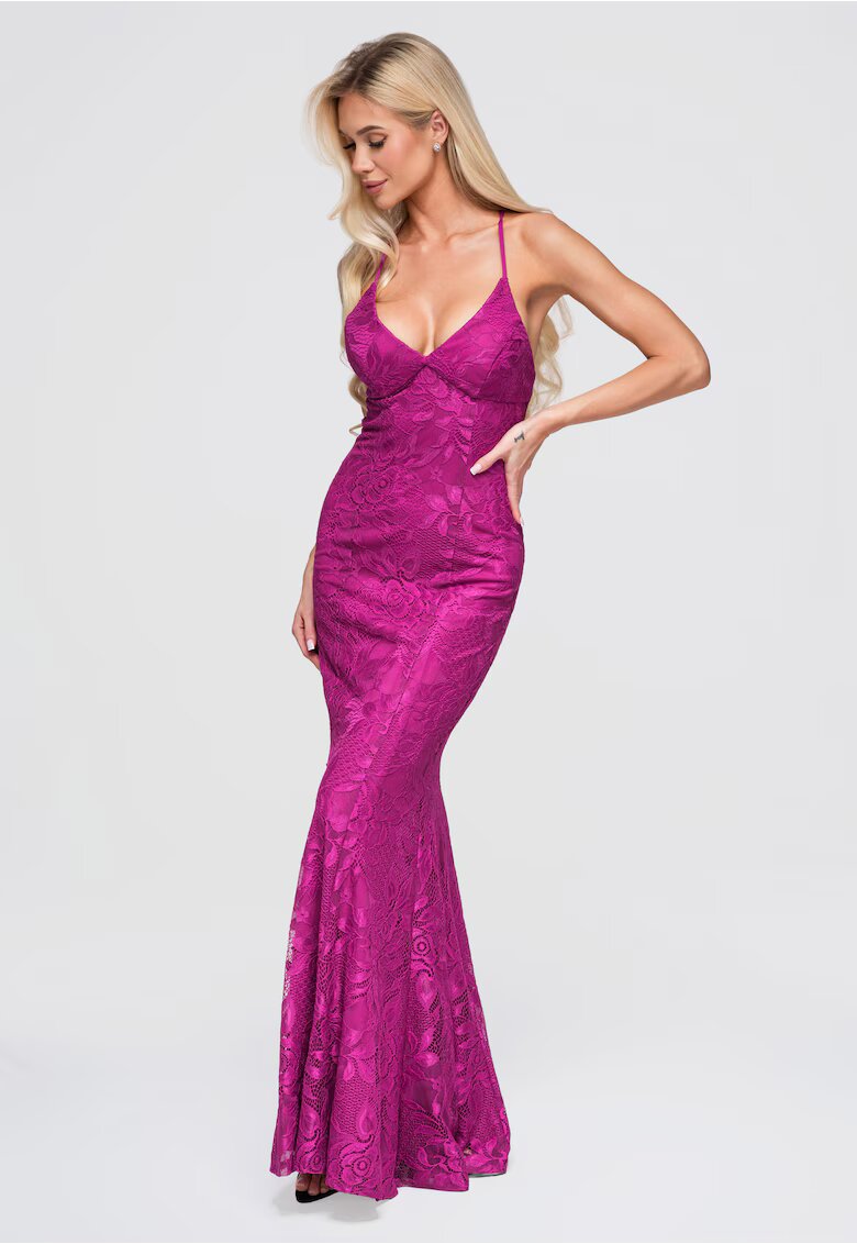 Larica Макси рокля с V-образно деколте и дантела - Slim Fit -