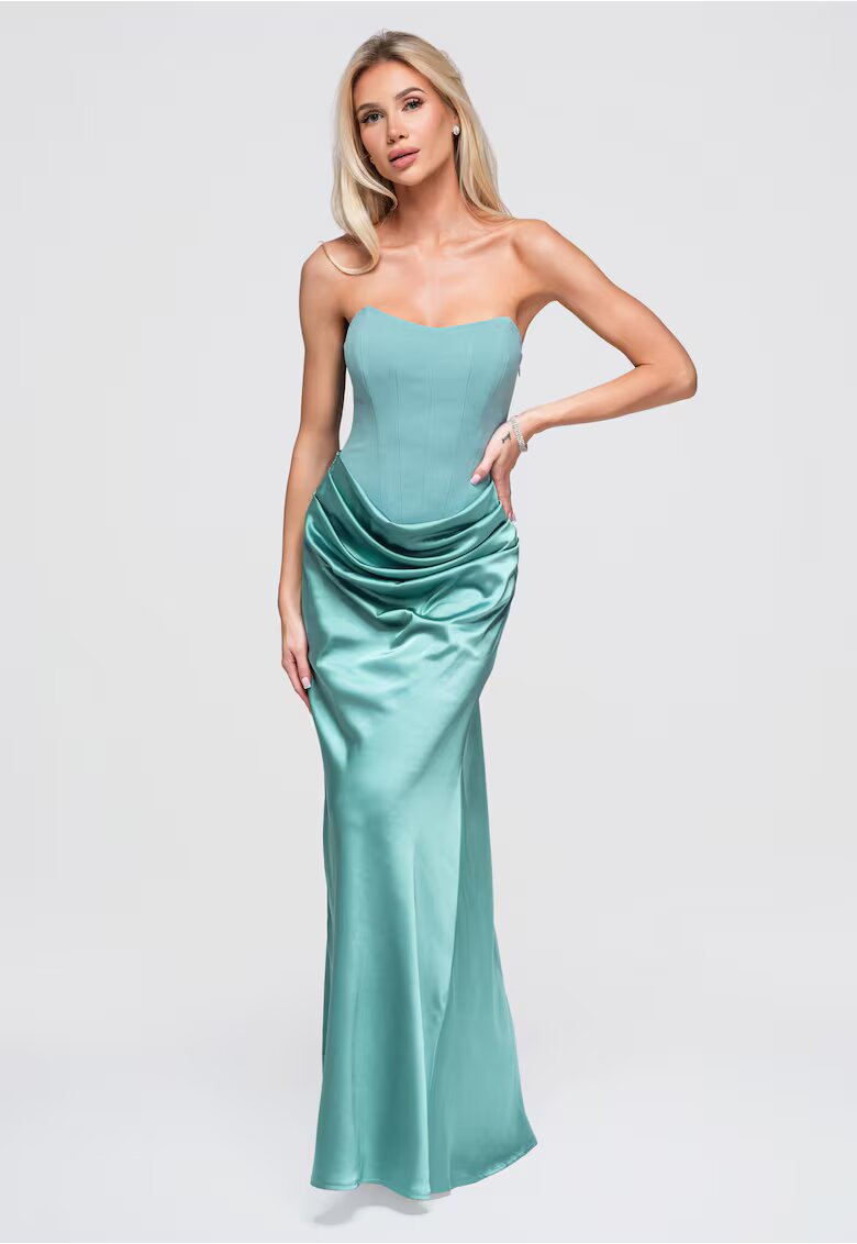 Larica Rochie maxi de seară cu bustieră - fără rami - satinată - ajustată