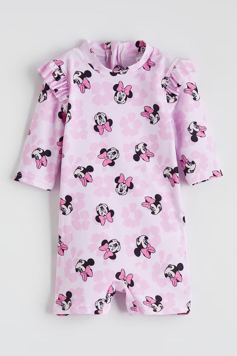LC WAIKIKI Бански с десен Minnie Mouse и набирания Пастелнорозов