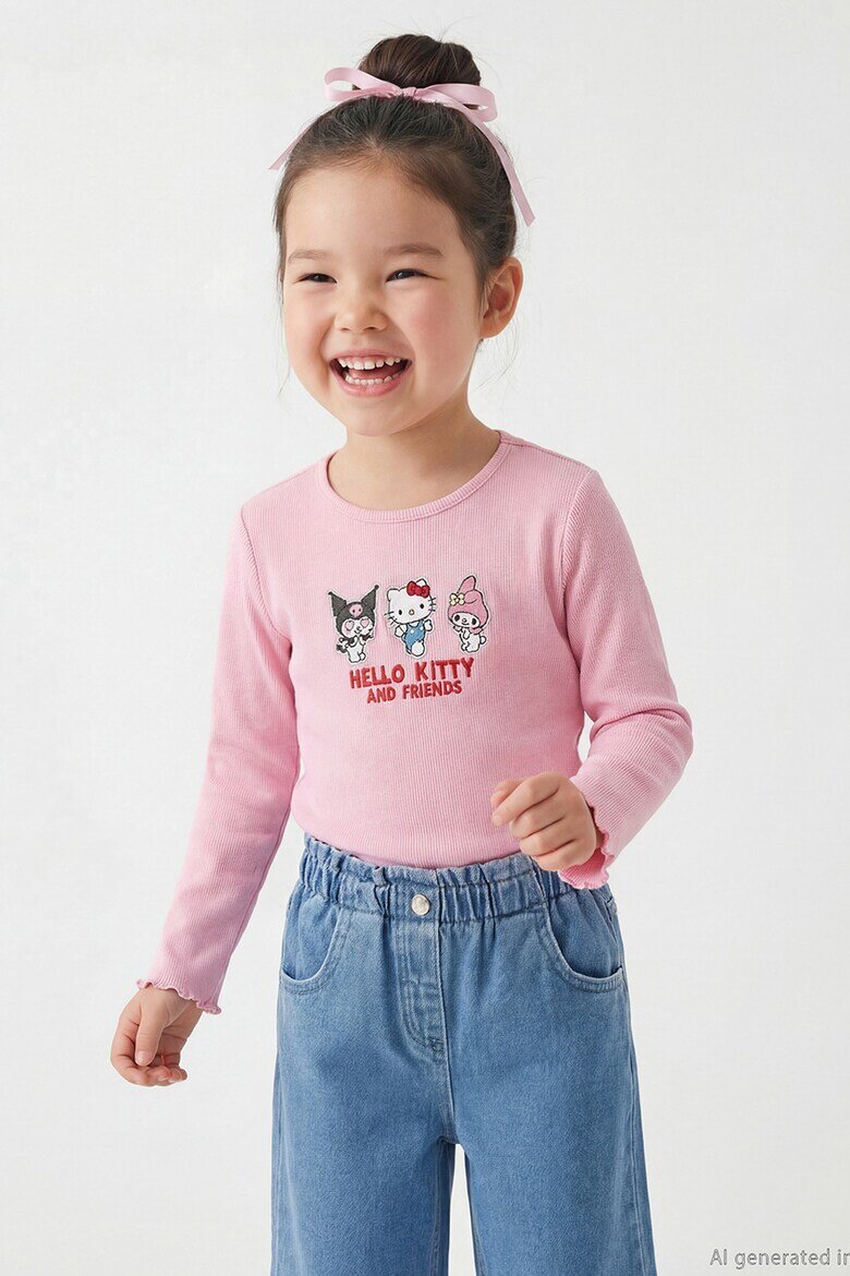 LC WAIKIKI Блуза с бродерия Hello Kitty Червен/Черен/Светлорозов