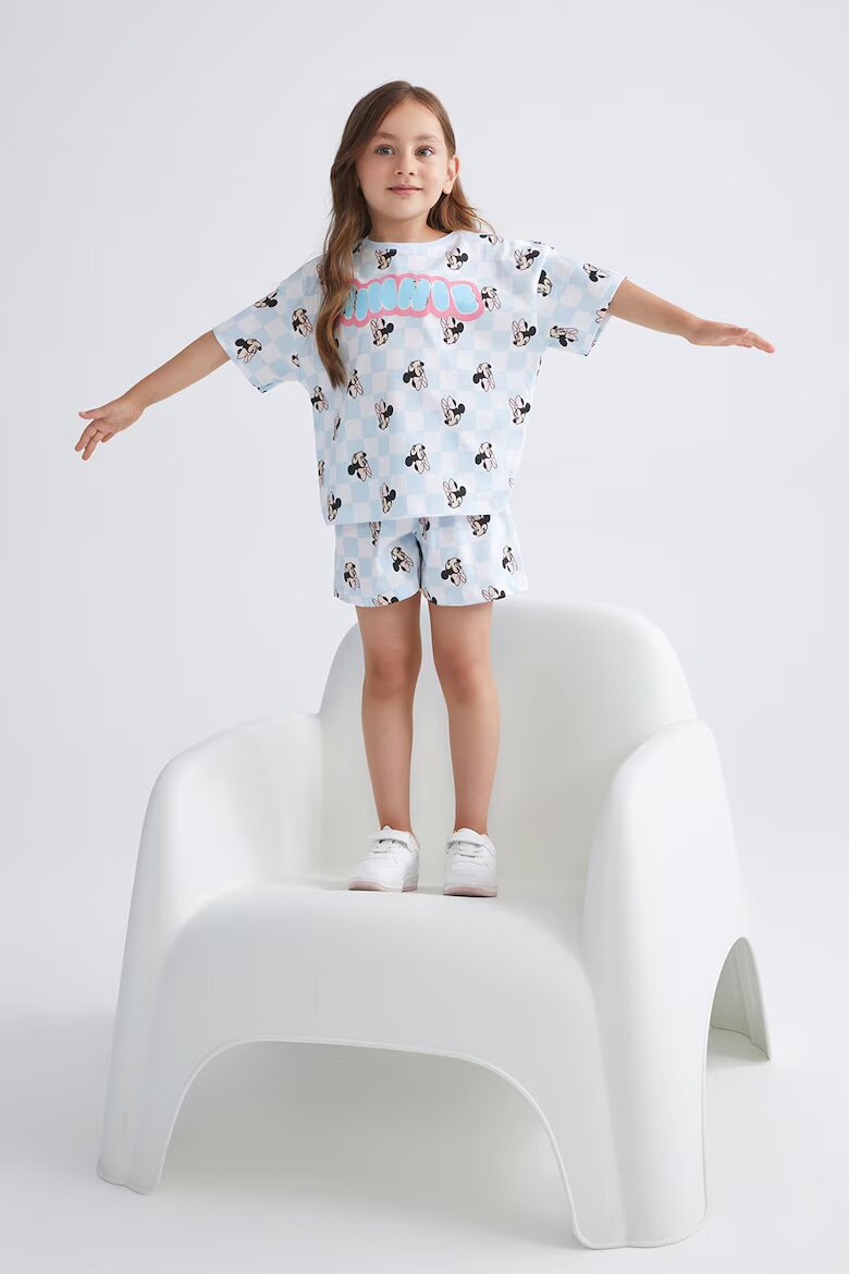 LC WAIKIKI Къса памучна пижама с десен Minnie Mouse Пастелносин/Избеляло черно/Бял