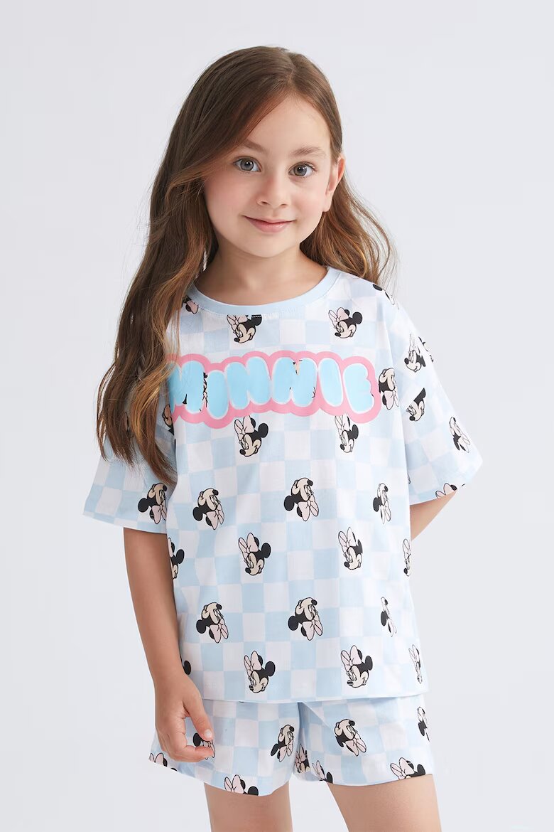 LC WAIKIKI Къса памучна пижама с десен Minnie Mouse Пастелносин/Избеляло черно/Бял