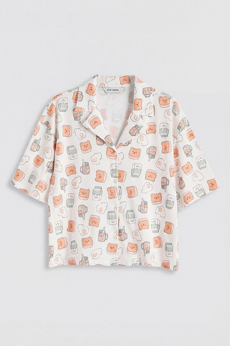 LC WAIKIKI Къса памучна пижама с графика Бял/Корал