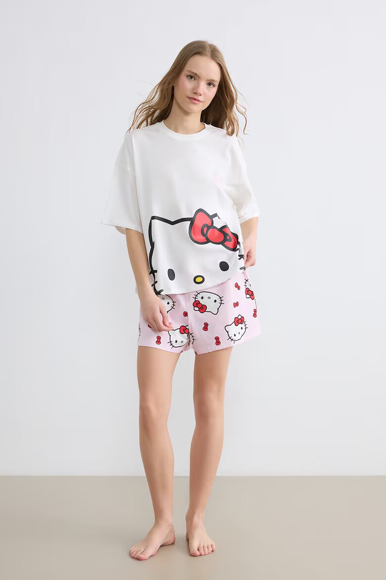 LC WAIKIKI Къса памучна пижама с принт на Hello Kitty Червен/Бял/Светлорозов