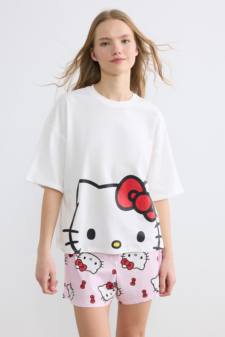 LC WAIKIKI Къса памучна пижама с принт на Hello Kitty Червен/Бял/Светлорозов