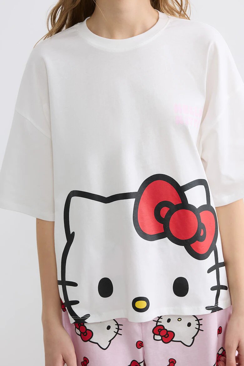 LC WAIKIKI Къса памучна пижама с принт на Hello Kitty Червен/Бял/Светлорозов