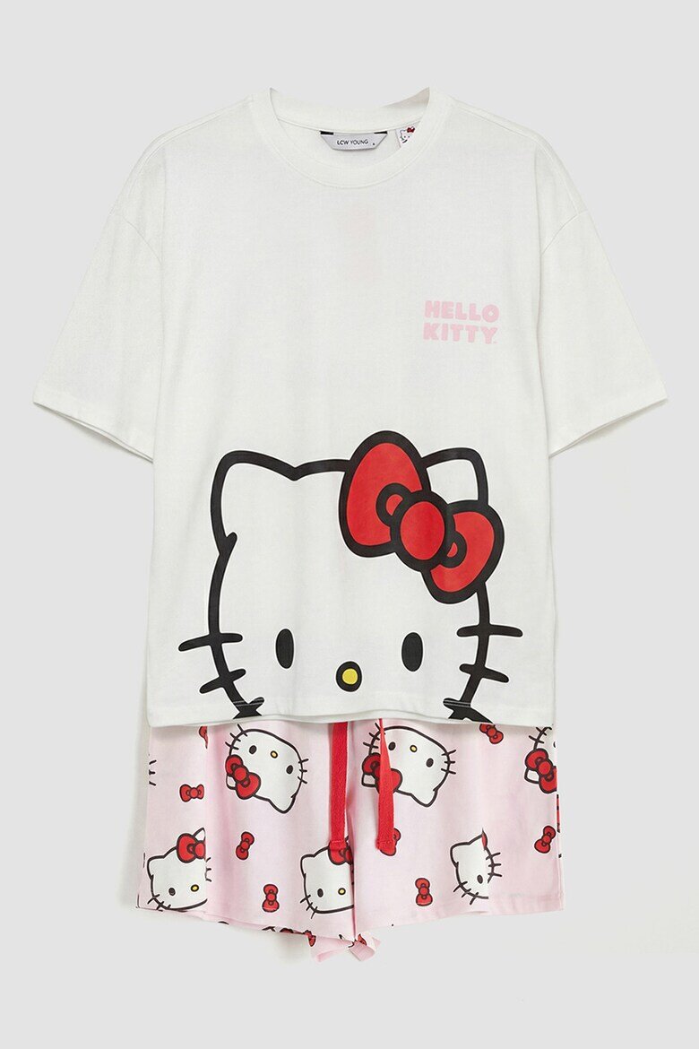 LC WAIKIKI Къса памучна пижама с принт на Hello Kitty Червен/Бял/Светлорозов