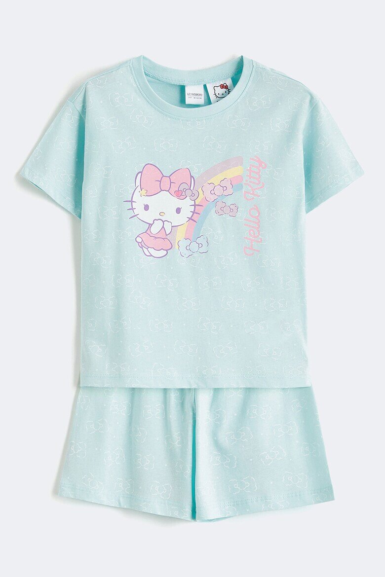 LC WAIKIKI Къса памучна пижама с шарка на Hello Kitty Ледено синьо